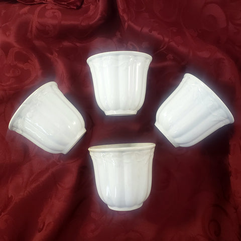 Antique English White Ironstone Handleless Cups Set of 4 Bow Clover Wheat Pattern