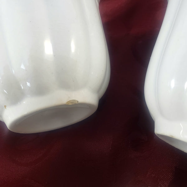 Antique English White Ironstone Handleless Cups Set of 4 Bow Clover Wheat Pattern