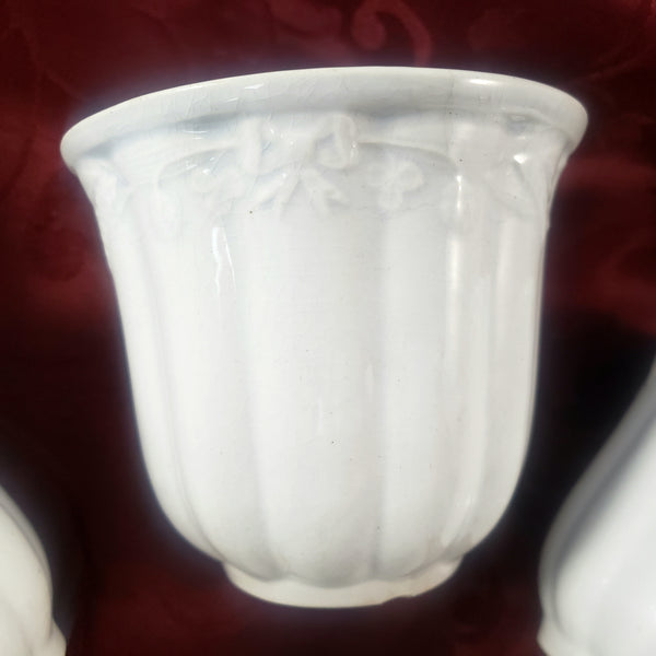 Antique English White Ironstone Handleless Cups Set of 4 Bow Clover Wheat Pattern
