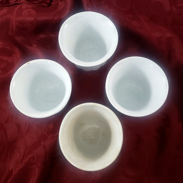 Antique English White Ironstone Handleless Cups Set of 4 Bow Clover Wheat Pattern