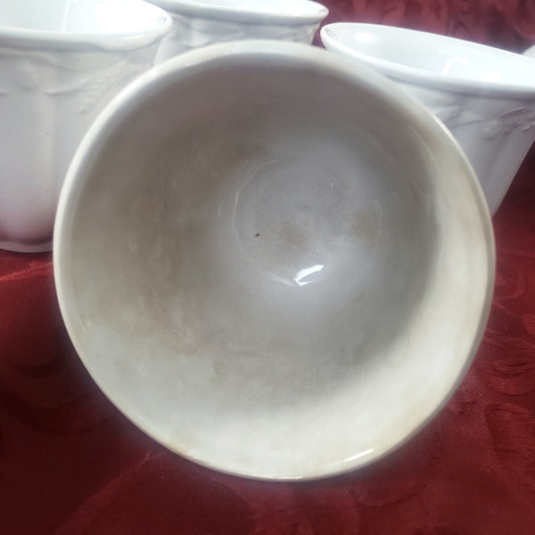 Antique English White Ironstone Handleless Cups Set of 4 Bow Clover Wheat Pattern