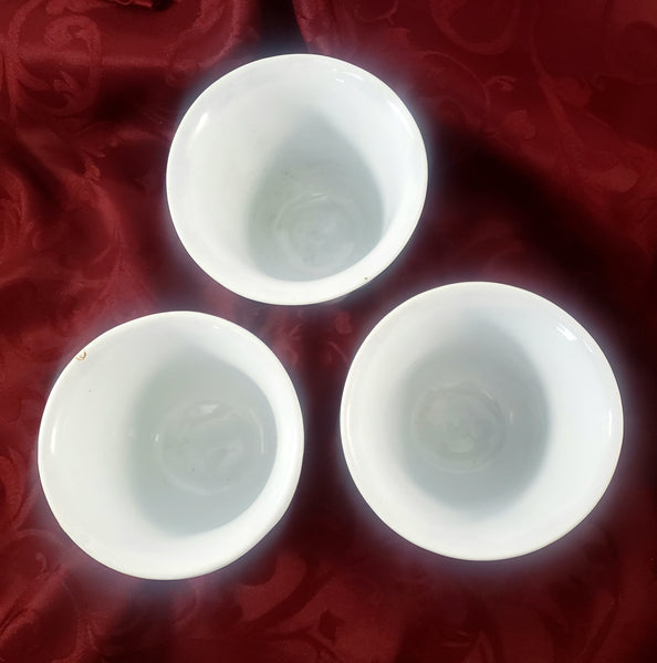 Antique English White Ironstone Handleless Cups Set of 4 Bow Clover Wheat Pattern