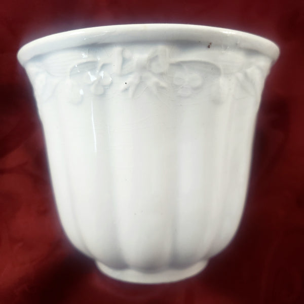 Antique English White Ironstone Handleless Cups Set of 4 Bow Clover Wheat Pattern