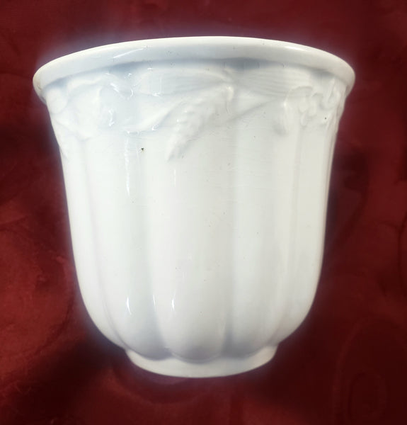 Antique English White Ironstone Handleless Cups Set of 4 Bow Clover Wheat Pattern
