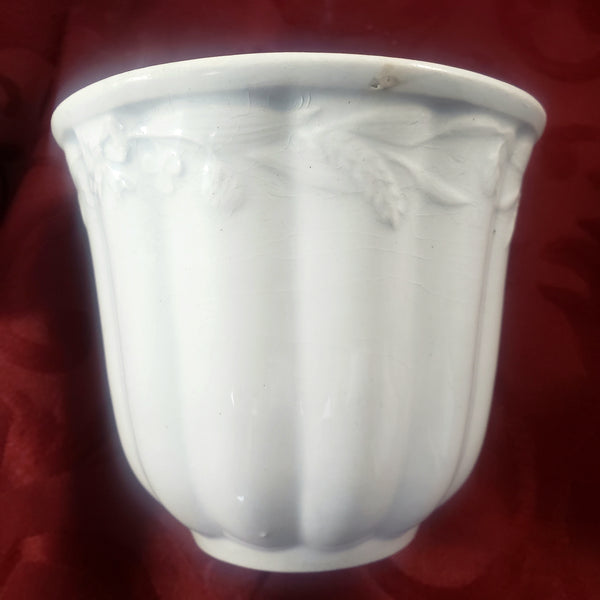 Antique English White Ironstone Handleless Cups Set of 4 Bow Clover Wheat Pattern