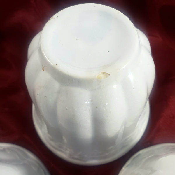 Antique English White Ironstone Handleless Cups Set of 4 Bow Clover Wheat Pattern