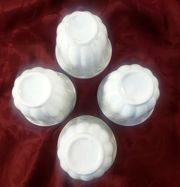 Antique English White Ironstone Handleless Cups Set of 4 Bow Clover Wheat Pattern
