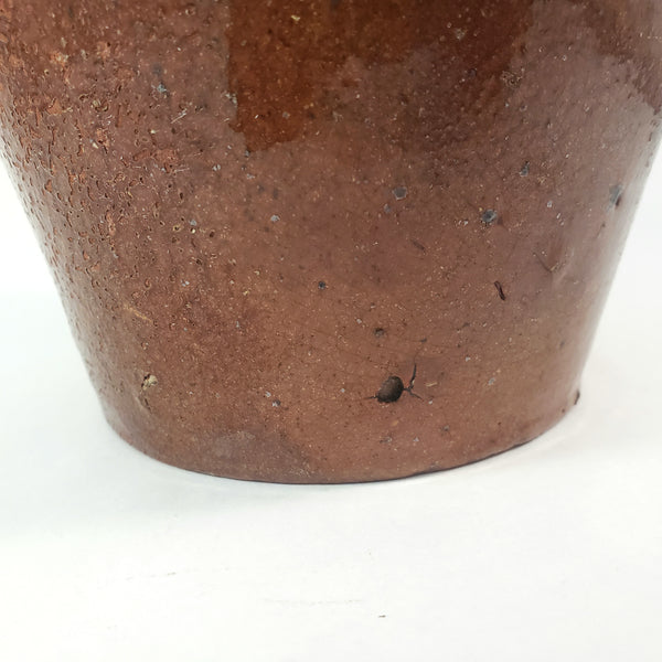 Antique Glazed Redware Handled Jug Orangish-Brown 2 Quarts Worn Primitive Decor