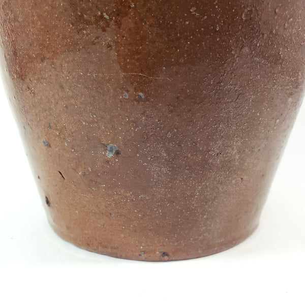 Antique Glazed Redware Handled Jug Orangish-Brown 2 Quarts Worn Primitive Decor