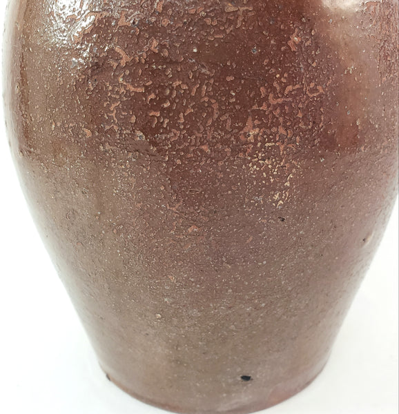 Antique Glazed Redware Handled Jug Orangish-Brown 2 Quarts Worn Primitive Decor