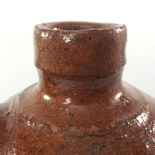 Antique Glazed Redware Handled Jug Orangish-Brown 2 Quarts Worn Primitive Decor