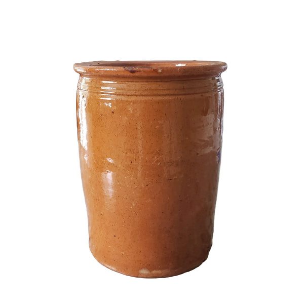Antique Pumpkin Glazed Cylinder Crockery Jar D.H. Henkel & Co. 2.5 Quarts