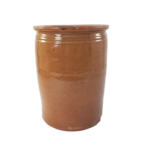 Antique Pumpkin Glazed Cylinder Crockery Jar D.H. Henkel & Co. 2.5 Quarts