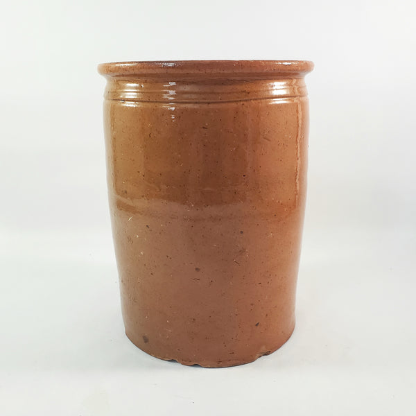 Antique Pumpkin Glazed Cylinder Crockery Jar D.H. Henkel & Co. 2.5 Quarts