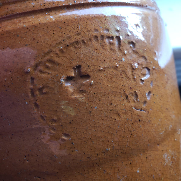 Antique Pumpkin Glazed Cylinder Crockery Jar D.H. Henkel & Co. 2.5 Quarts
