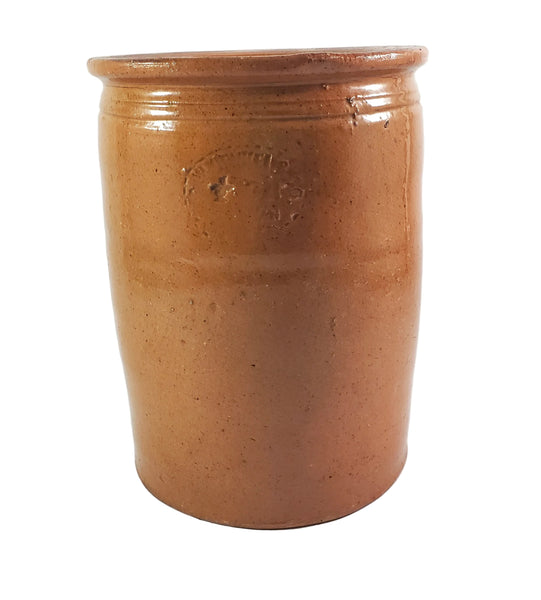 Antique Pumpkin Glazed Cylinder Crockery Jar D.H. Henkel & Co. 2.5 Quarts