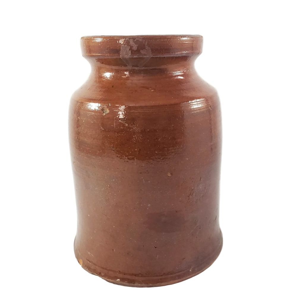 Antique American Glazed Redware Preserve Jar 2 Quart Reddish-Brown