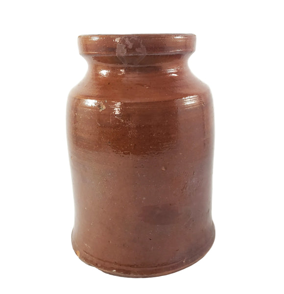 Antique American Glazed Redware Preserve Jar 2 Quart Reddish-Brown