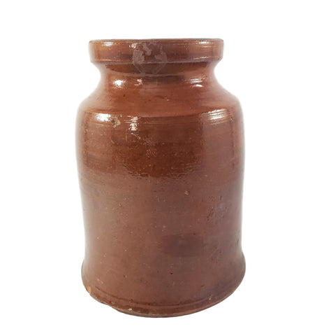 Antique American Glazed Redware Preserve Jar 2 Quart Reddish-Brown