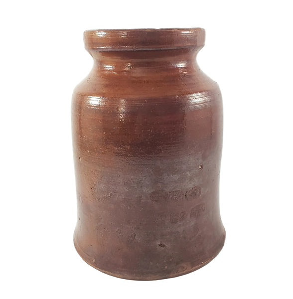 Antique American Glazed Redware Preserve Jar 2 Quart Reddish-Brown