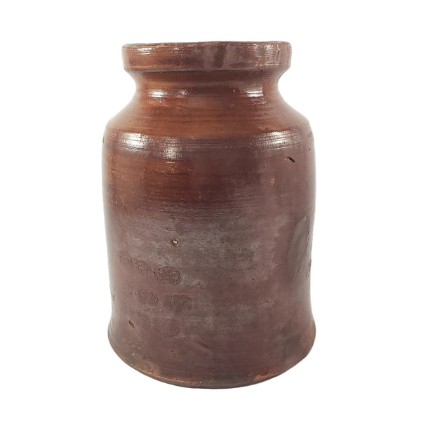 Antique American Glazed Redware Preserve Jar 2 Quart Reddish-Brown
