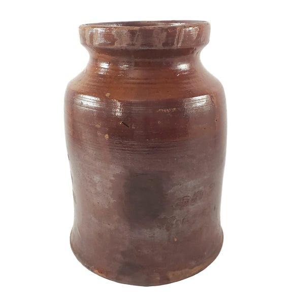 Antique American Glazed Redware Preserve Jar 2 Quart Reddish-Brown