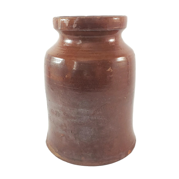 Antique American Glazed Redware Preserve Jar 2 Quart Reddish-Brown
