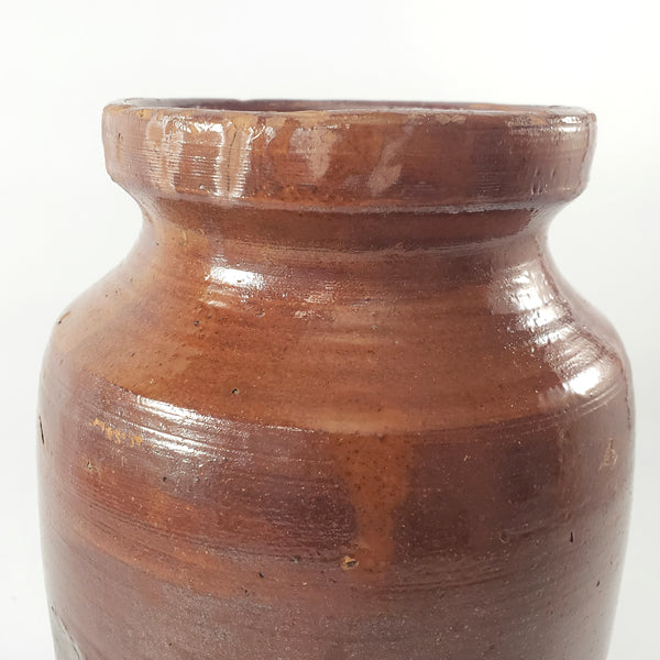 Antique American Glazed Redware Preserve Jar 2 Quart Reddish-Brown
