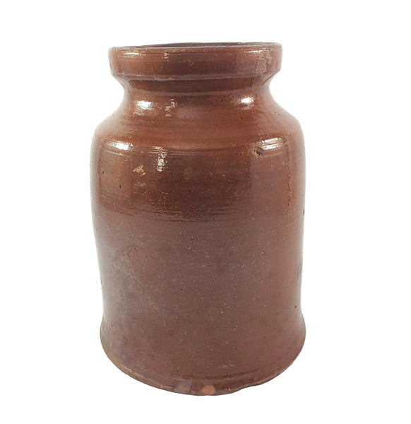 Antique American Glazed Redware Preserve Jar 2 Quart Reddish-Brown