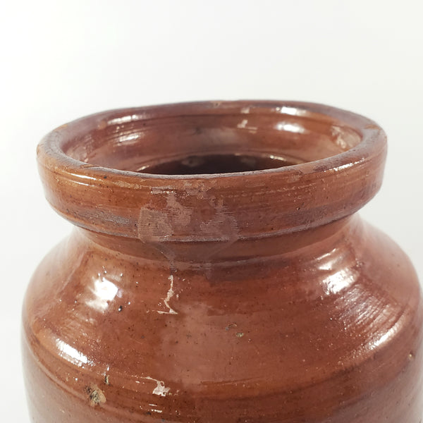 Antique American Glazed Redware Preserve Jar 2 Quart Reddish-Brown
