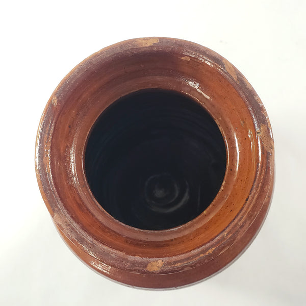 Antique American Glazed Redware Preserve Jar 2 Quart Reddish-Brown