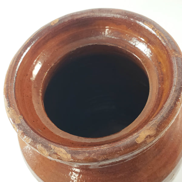 Antique American Glazed Redware Preserve Jar 2 Quart Reddish-Brown