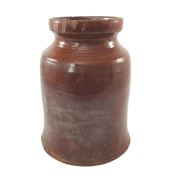 Antique American Glazed Redware Preserve Jar 2 Quart Reddish-Brown