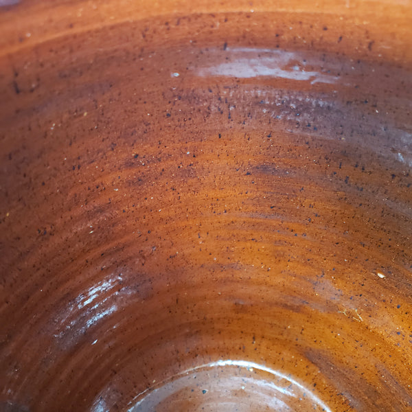 Antique Pennsylvania Redware 1 Gal Crock Dark Pumpkin Interior Glazed Unglazed Exterior