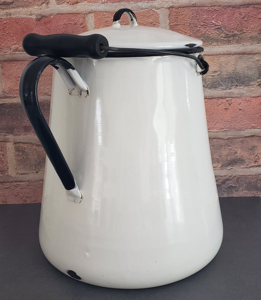 Vintage Large White Enamelware Chuckwagon Cowboy Coffee Pot 3 Gallon