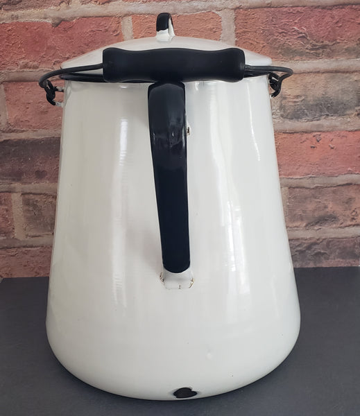 Vintage Large White Enamelware Chuckwagon Cowboy Coffee Pot 3 Gallon