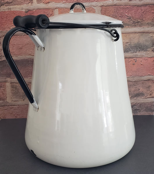 Vintage Large White Enamelware Chuckwagon Cowboy Coffee Pot 3 Gallon