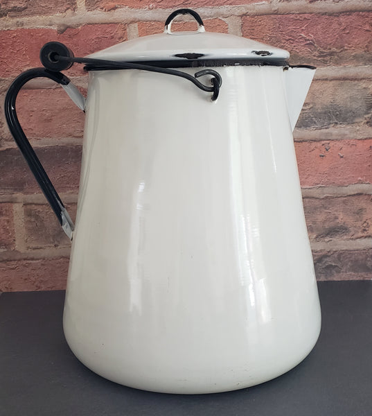 Vintage Large White Enamelware Chuckwagon Cowboy Coffee Pot 3 Gallon