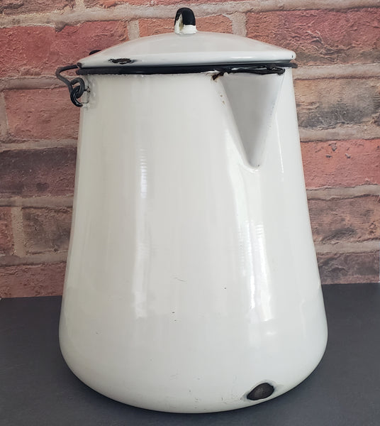 Vintage Large White Enamelware Chuckwagon Cowboy Coffee Pot 3 Gallon