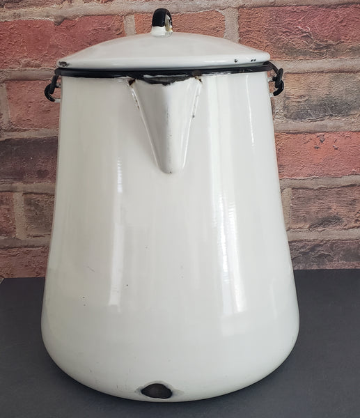 Vintage Large White Enamelware Chuckwagon Cowboy Coffee Pot 3 Gallon
