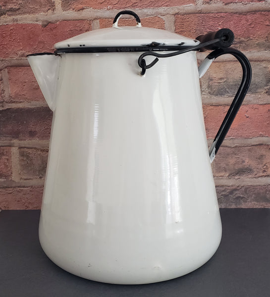 Vintage Large White Enamelware Chuckwagon Cowboy Coffee Pot 3 Gallon