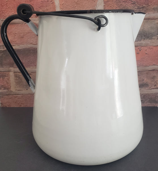 Vintage Large White Enamelware Chuckwagon Cowboy Coffee Pot 3 Gallon