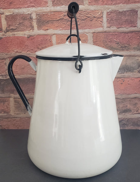 Vintage Large White Enamelware Chuckwagon Cowboy Coffee Pot 3 Gallon