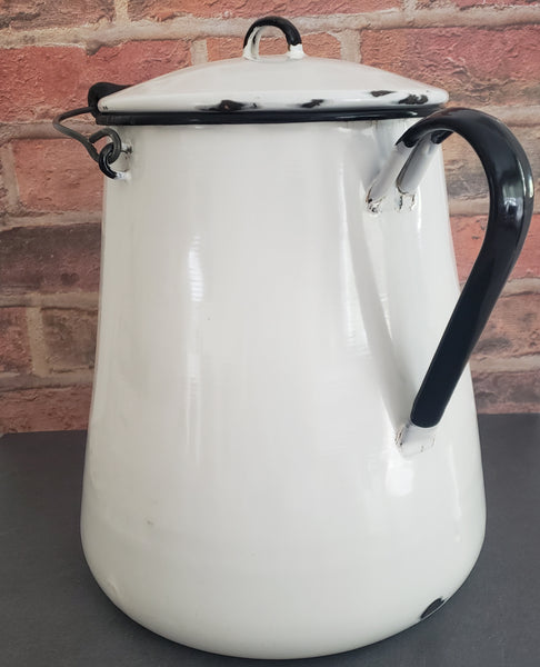 Vintage Large White Enamelware Chuckwagon Cowboy Coffee Pot 3 Gallon
