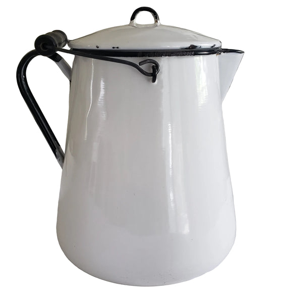 Vintage Large White Enamelware Chuckwagon Cowboy Coffee Pot 3 Gallon