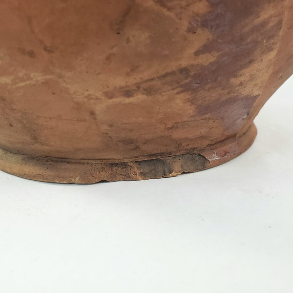 Antique Ovoid Redware Jar Vessel Unglazed Exterior Interior Glaze 12" Folk Earthenware