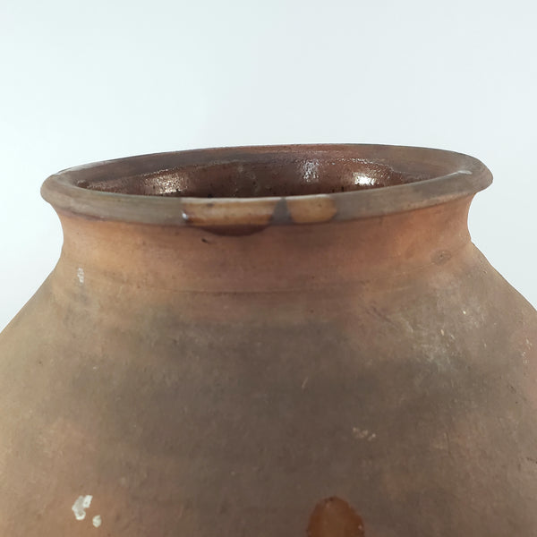 Antique Ovoid Redware Jar Vessel Unglazed Exterior Interior Glaze 12" Folk Earthenware