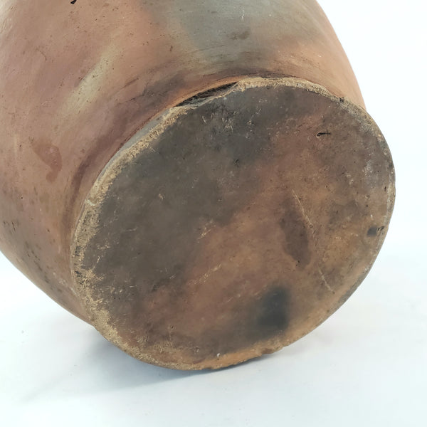 Antique Ovoid Redware Jar Vessel Unglazed Exterior Interior Glaze 12" Folk Earthenware
