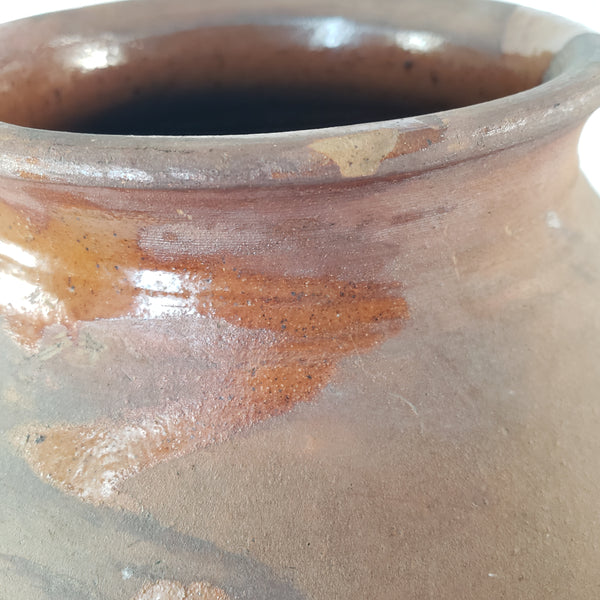 Antique Ovoid Redware Jar Vessel Unglazed Exterior Interior Glaze 12" Folk Earthenware