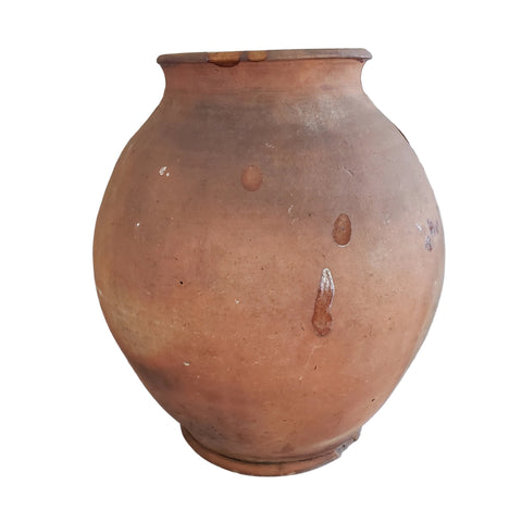 Antique Ovoid Redware Jar Vessel Unglazed Exterior Interior Glaze 12" Folk Earthenware